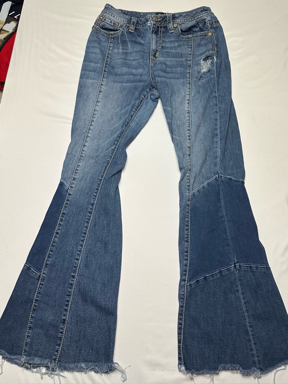 Miss Me Patchwork High Rise Seamed Flare Jeans H3636F57 Size 30x34